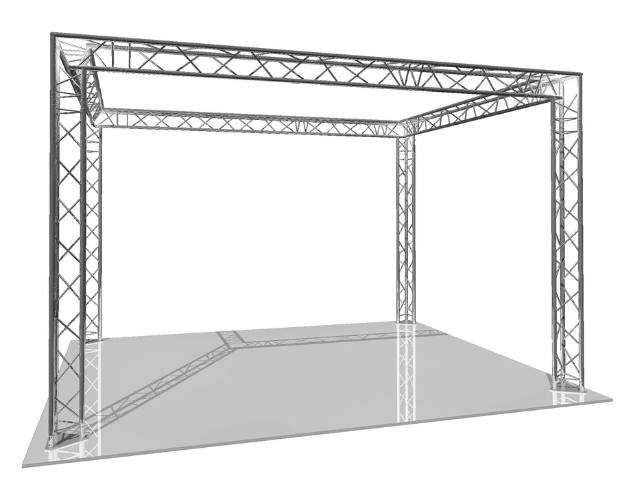 Full Perimeter Style Modular Truss Stand 6M wide X 10M deep | 2.5M Tall | With Extra Legs (X8) | With Cross beams