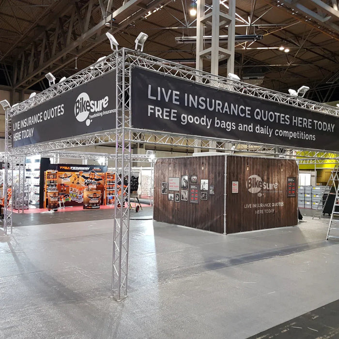Full Perimeter Style Modular Truss Stand 5M wide X 5M deep | 3M Tall | With Extra Legs (X4) | With Cross beams