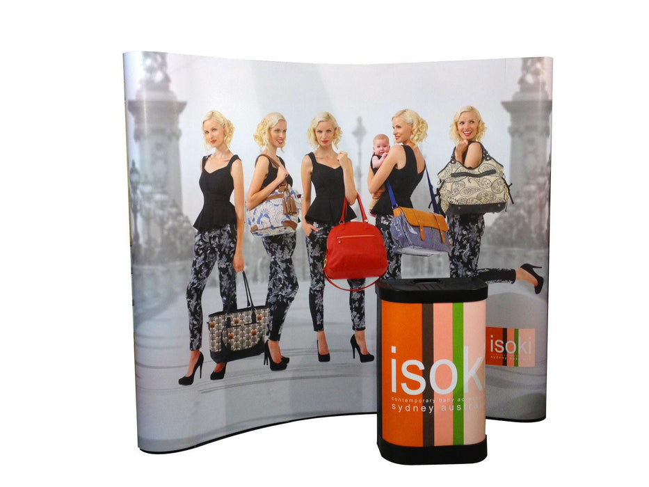 Pop up display stand kit, case and graphics