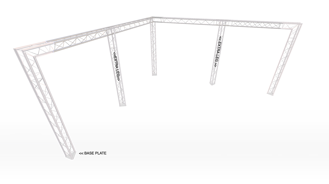 Modularer Truss-Ständer im Eckstil, 2 m breit x 7 m tief | 2,5 m hoch | Mit zusätzlichen Beinen (X2)