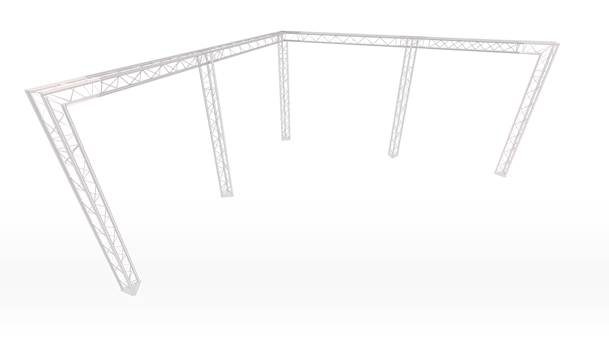Modularer Truss-Ständer im Eckstil, 6 m breit x 10 m tief | 2,5 m hoch | Mit zusätzlichen Beinen (X4)