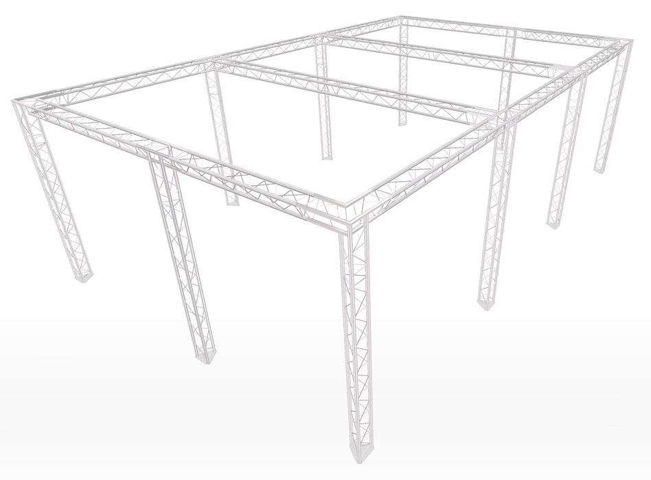 Modularer Truss-Ständer im Full-Perimeter-Stil, 6 m breit x 6 m tief | 3M hoch | Mit zusätzlichen Beinen (X4) | Mit Querträgern