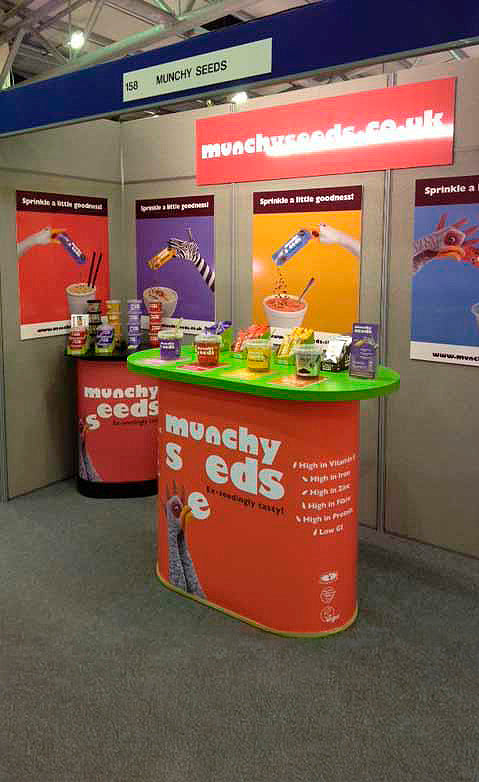 White Oak portable display counter, strong Fabric and MDF tambour body