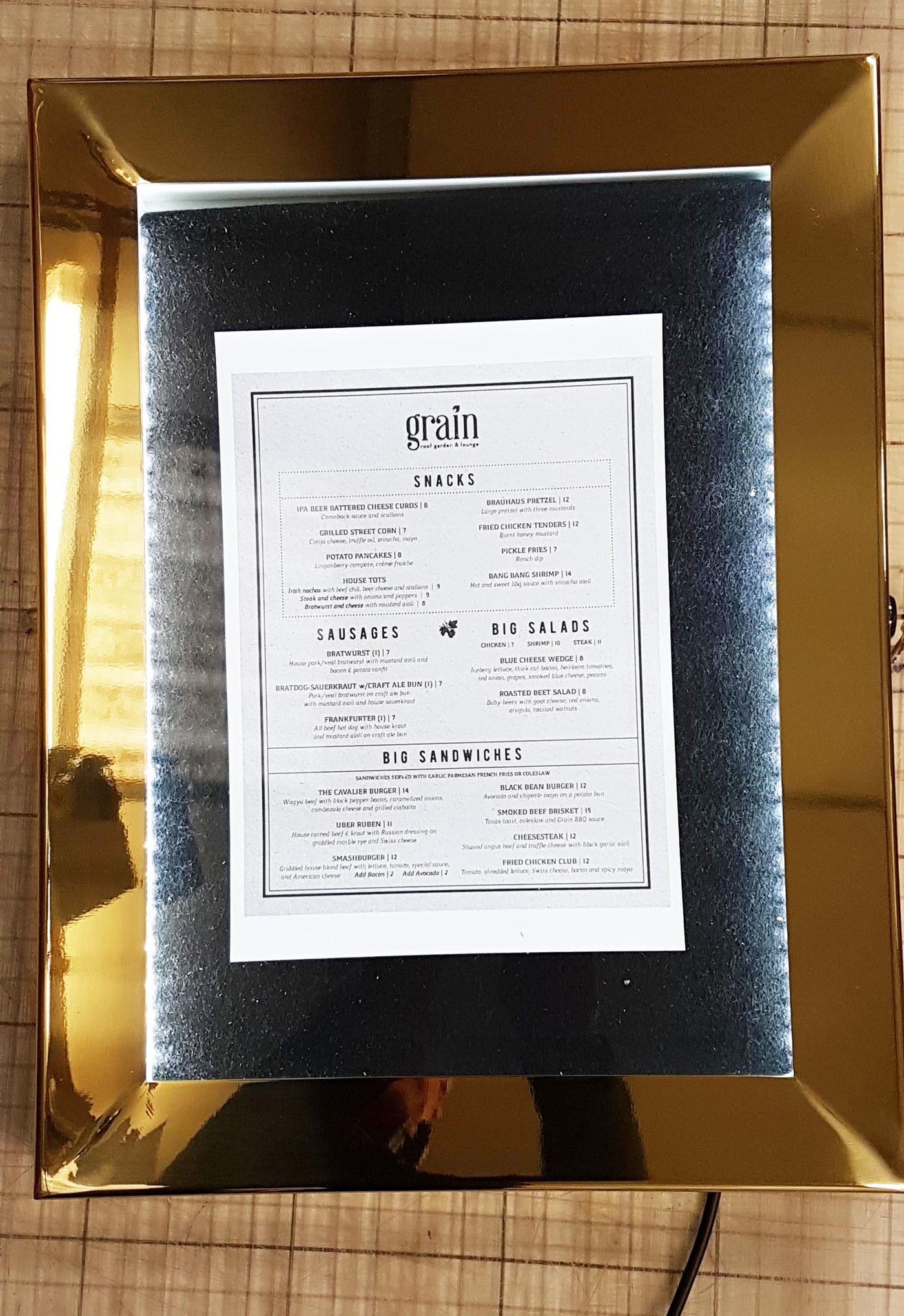 Brass menu case notice board