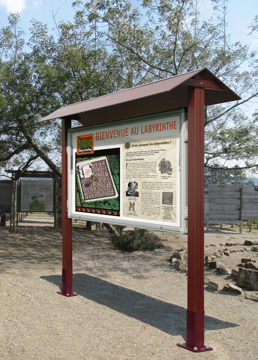 Park information notice board with roof