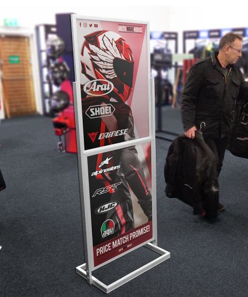 Retail poster display stand - double bay
