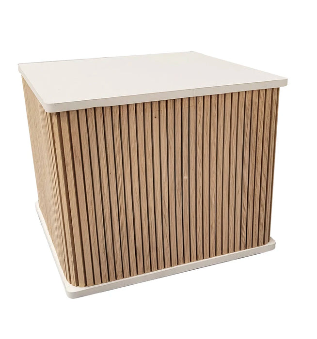 White Oak portable display counter, strong MDF tambour body