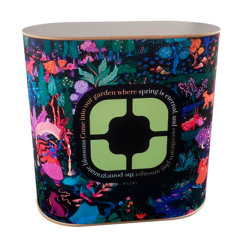 White Oak portable display counter, strong Fabric and MDF tambour body