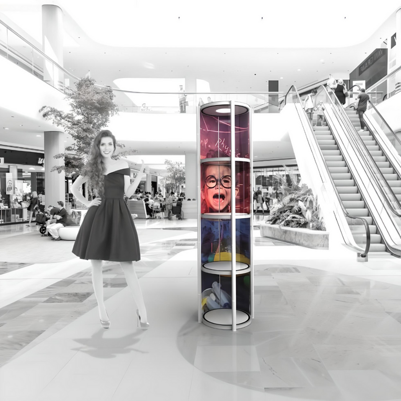 Tragbarer runder Vitrinenturm mit LEDs