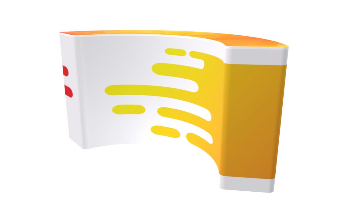 Yellow curved reception counter with printed yellow top