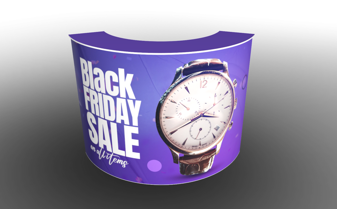 Curved sales counter in black friday theme