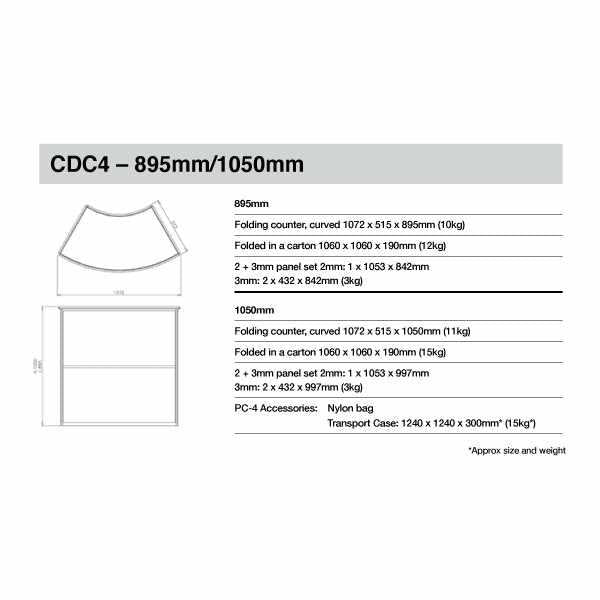 Curved aluminium framed exhibition stand folding counter CDC4