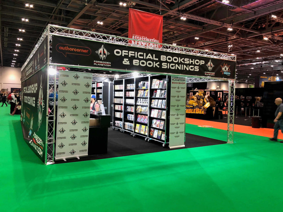 Hired exhibition stand aluminium gantry and printed banners