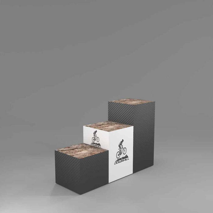Exhibition plinths with printed tops and branding