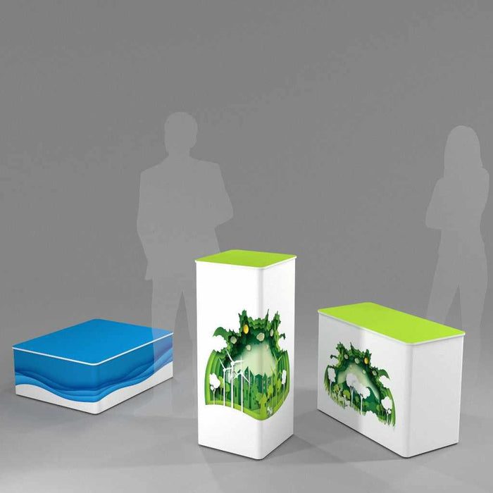 Display plinths and counters with printed tops