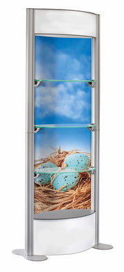 Portable tower showcase with graphics