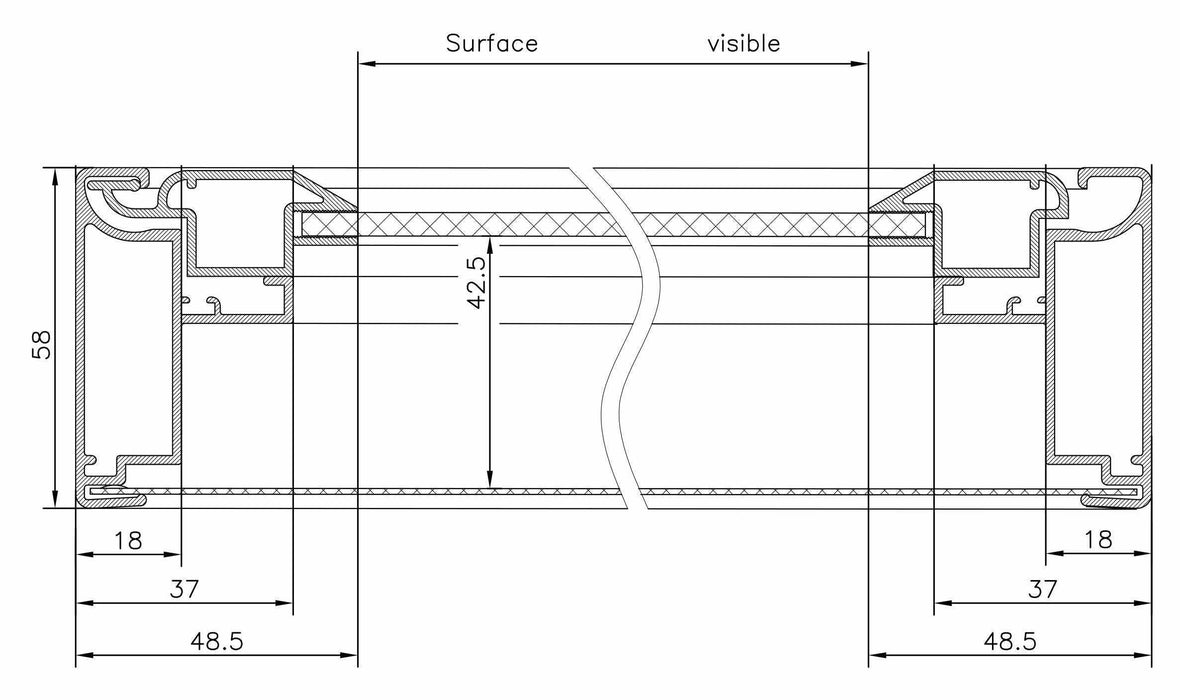 schematic for 58mm deep notice board