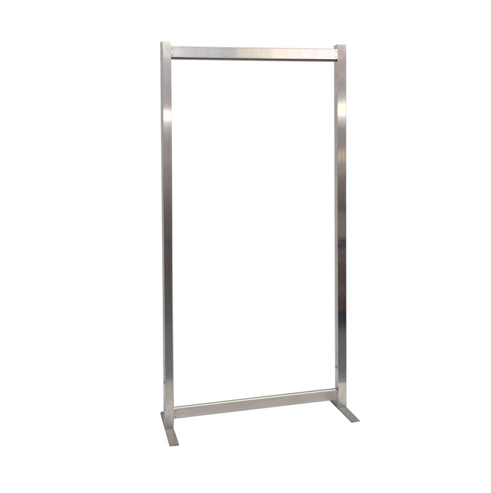 A basic free standing aluminium exhibition frame with feet